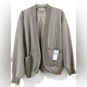 Three Dots taupe ribbed open-front cardigan